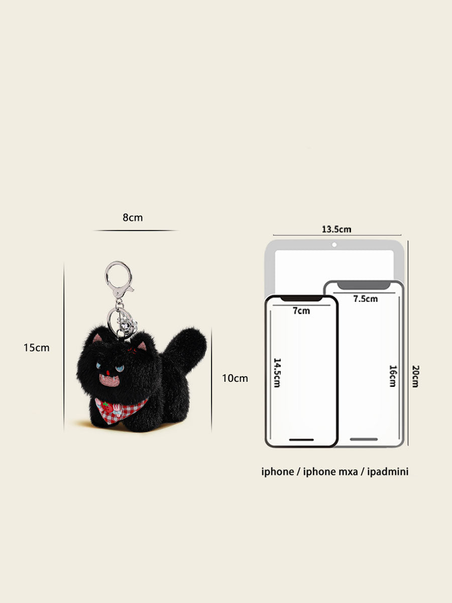 Fluffy Angry Cat Plush Keychain