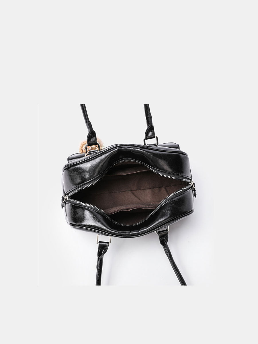 Trendy Patent  Buguette Handbag Brown