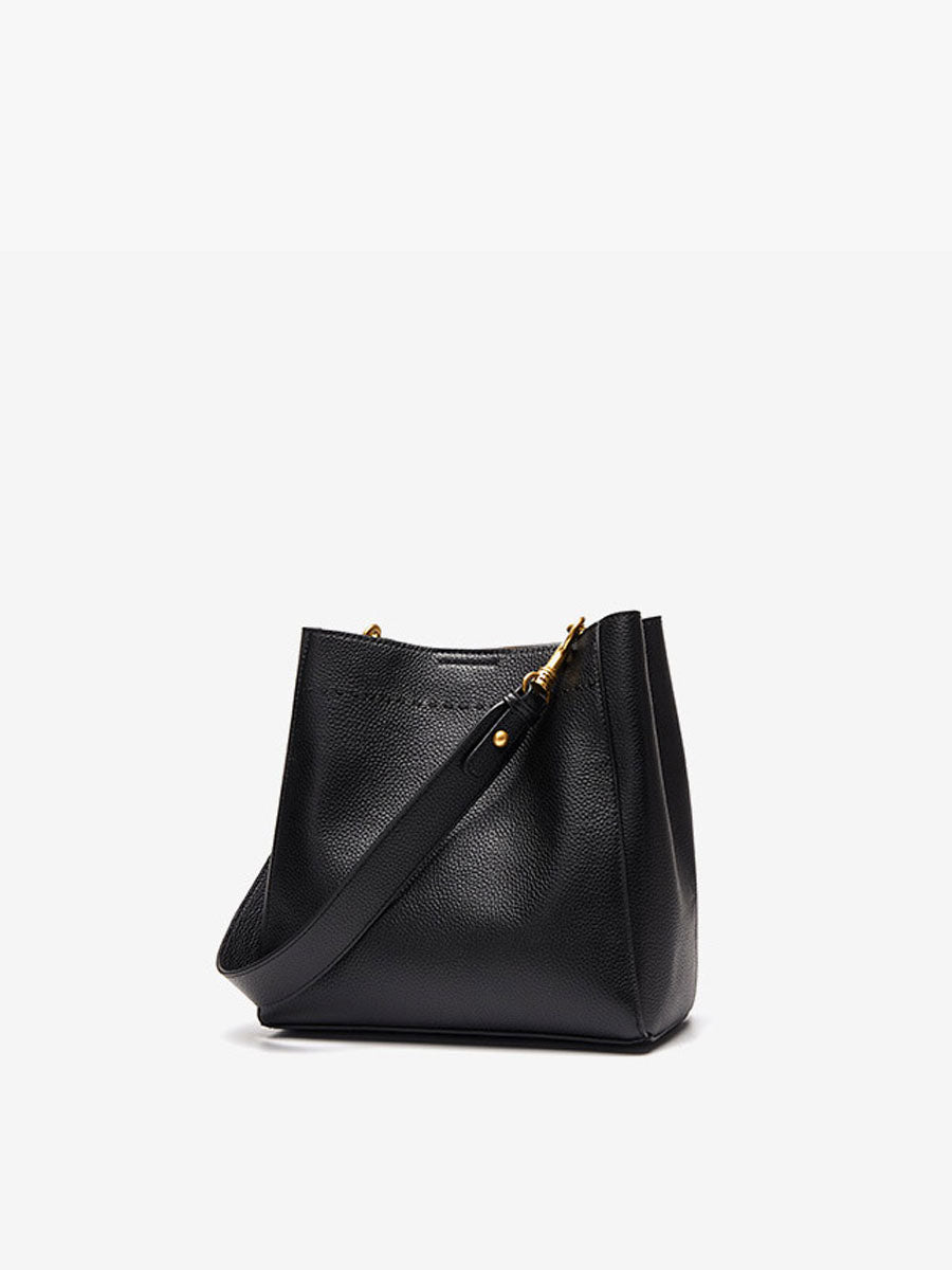 Vintage Genuine Leather Bucket Bag Black