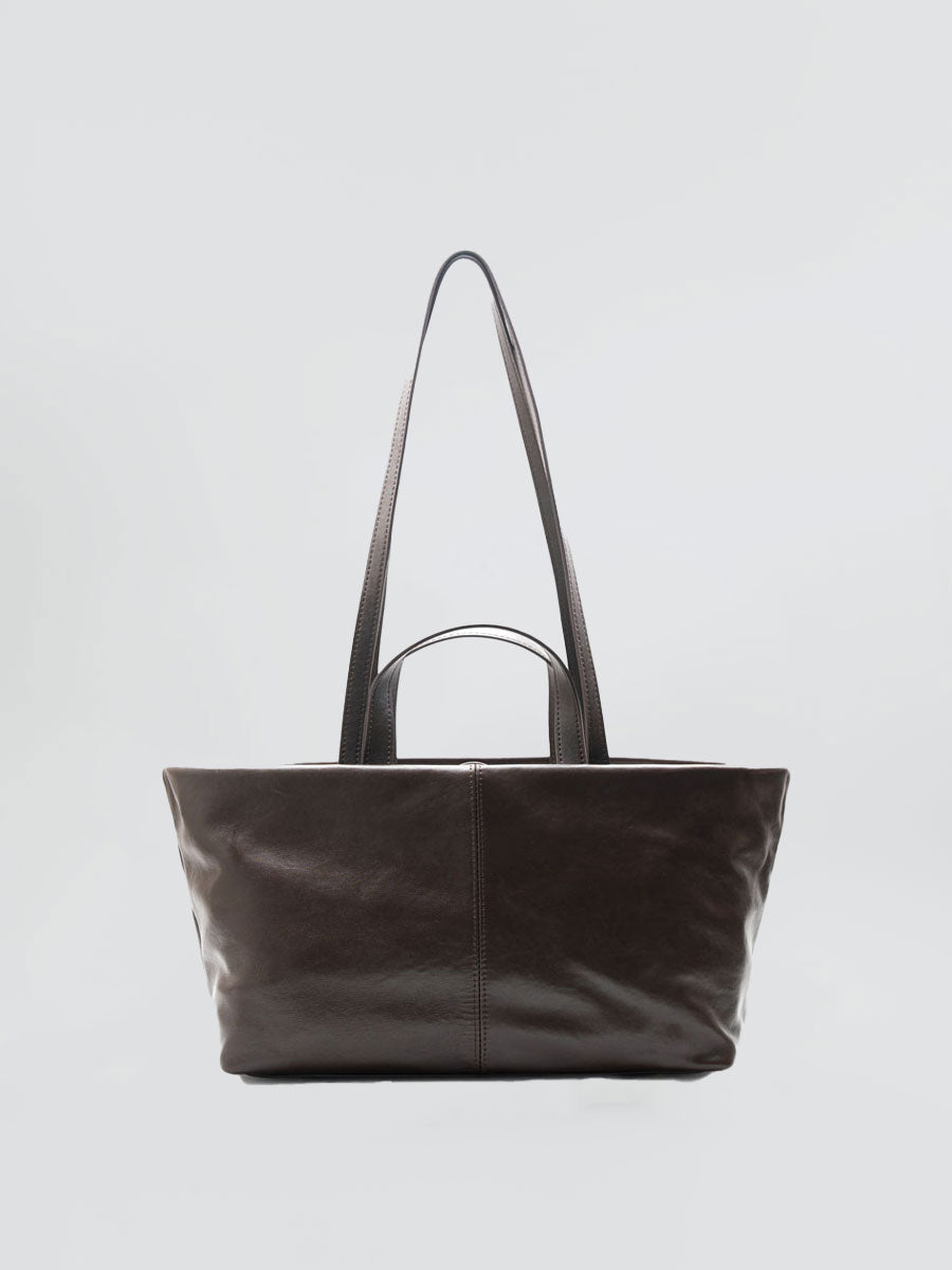 Oversize Genuine Leather Dual Handle Tote Bag Coffee