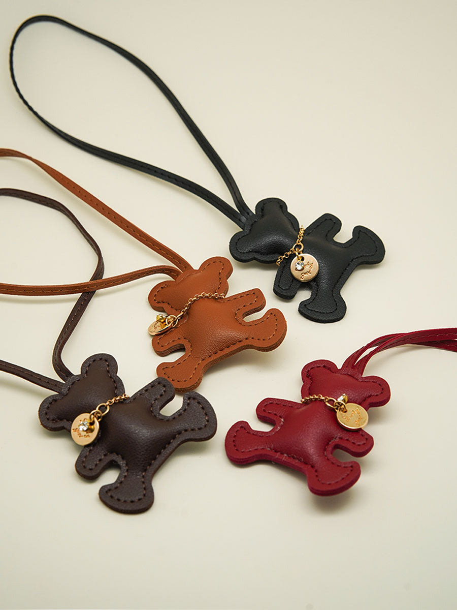 Cute Leather Bear Keychain Solid Color