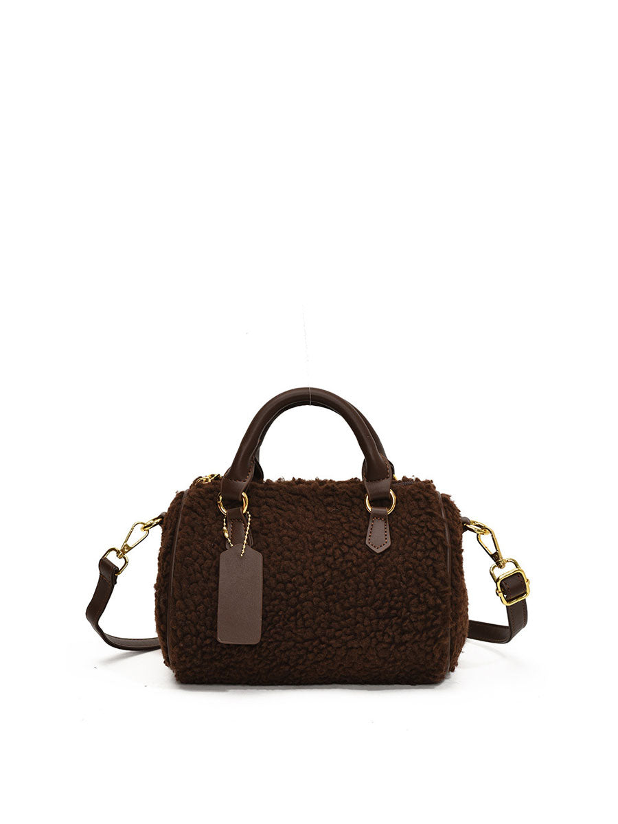 Winter Plush Boston Crossbody Bag Beige