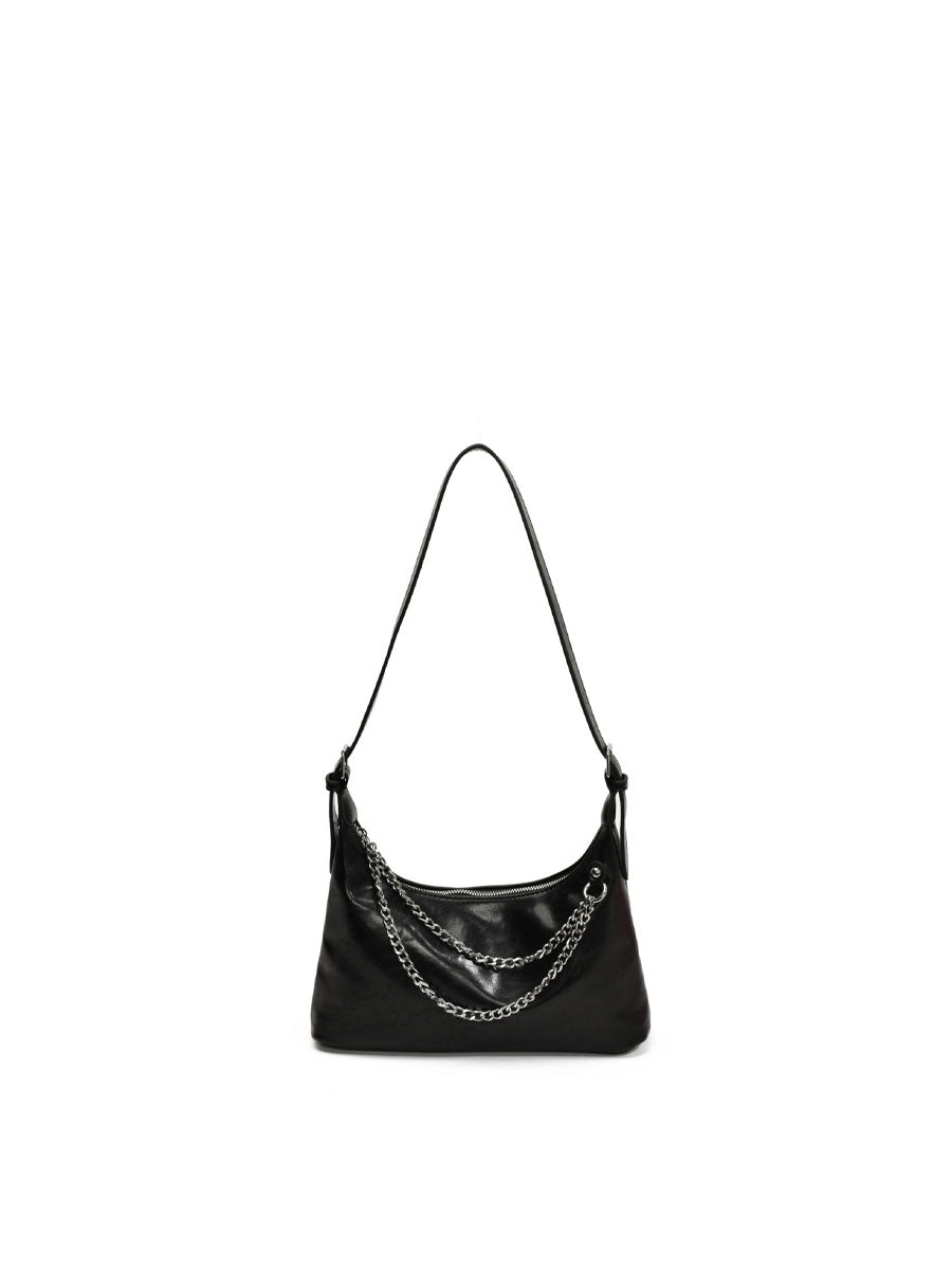 Chic Leather Underarm Bag with Chain White