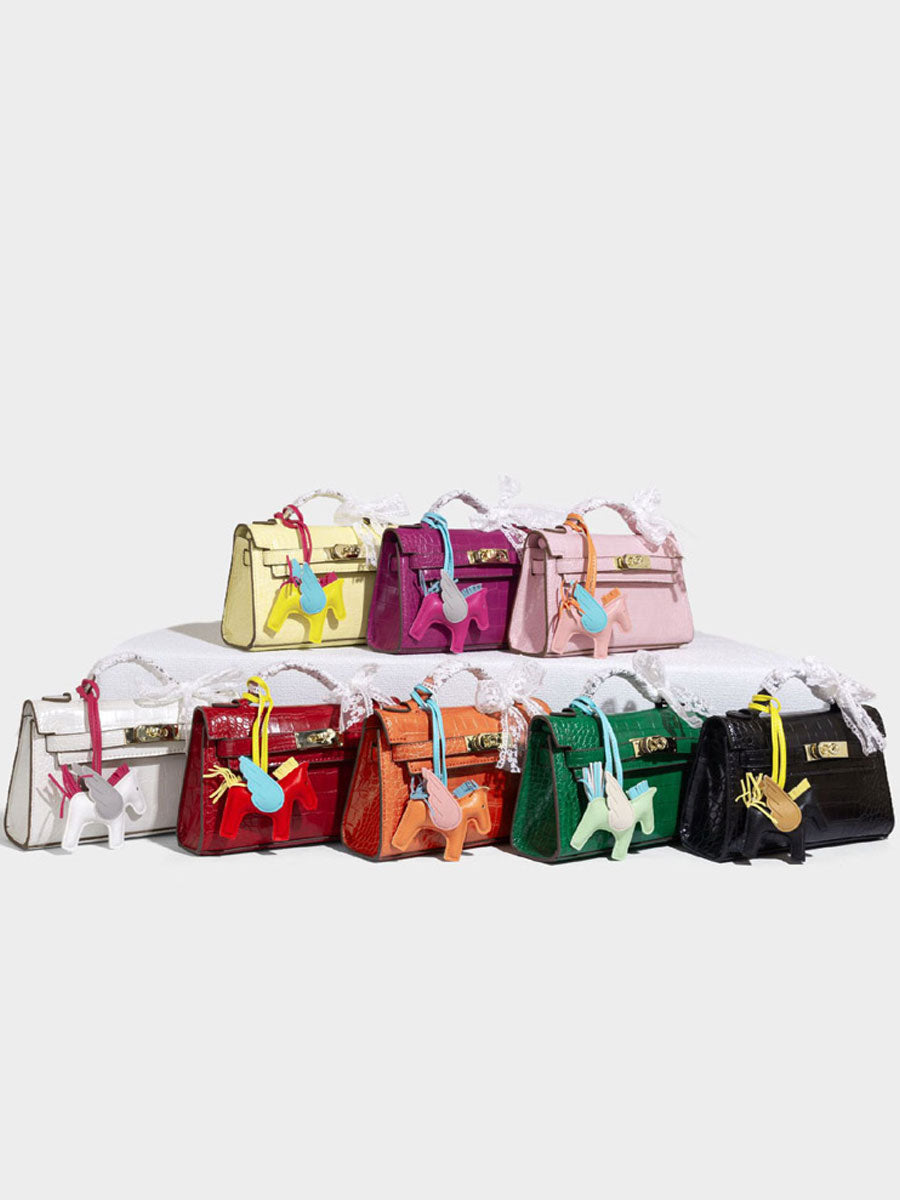 Fashion Crocodile Pattern Mini Kelly Bag Rose Red
