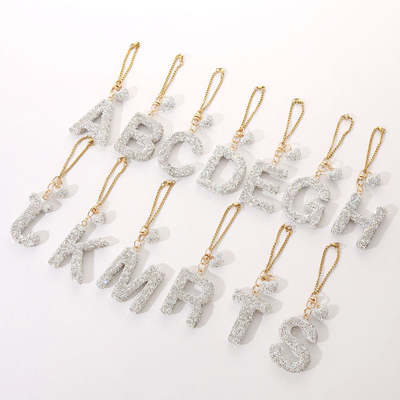 Custom Rhinestone Letter Heart Keychain