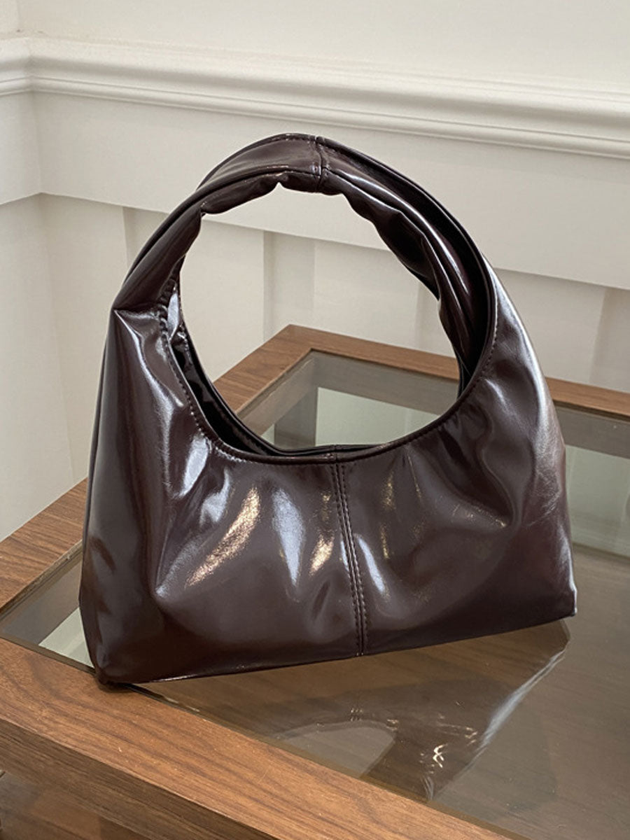 Small Soft Leather Crescent Hobo Bag Brown