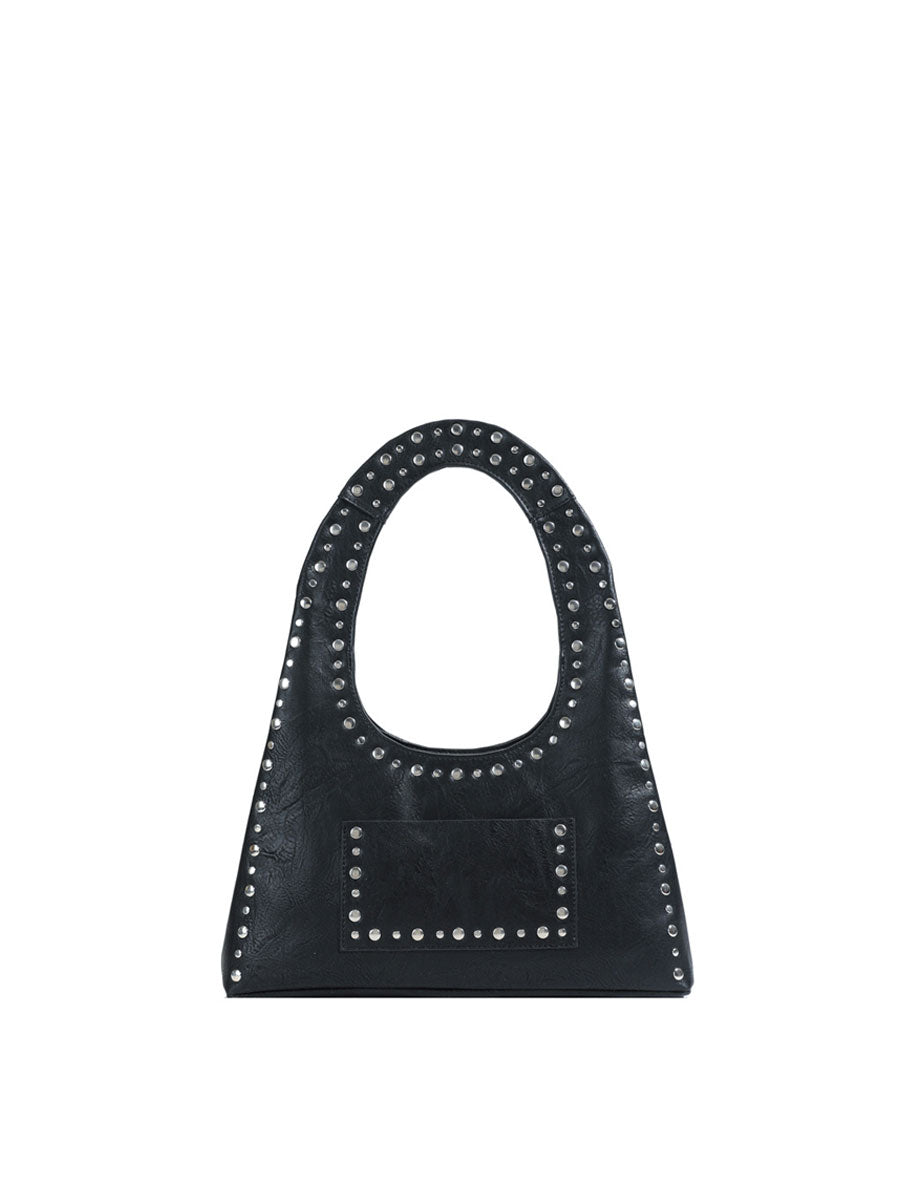 Small Tote Bag with Studded Design Black