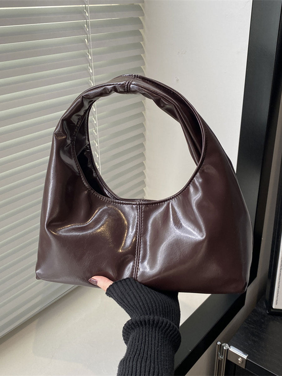 Small Soft Leather Crescent Hobo Bag Brown