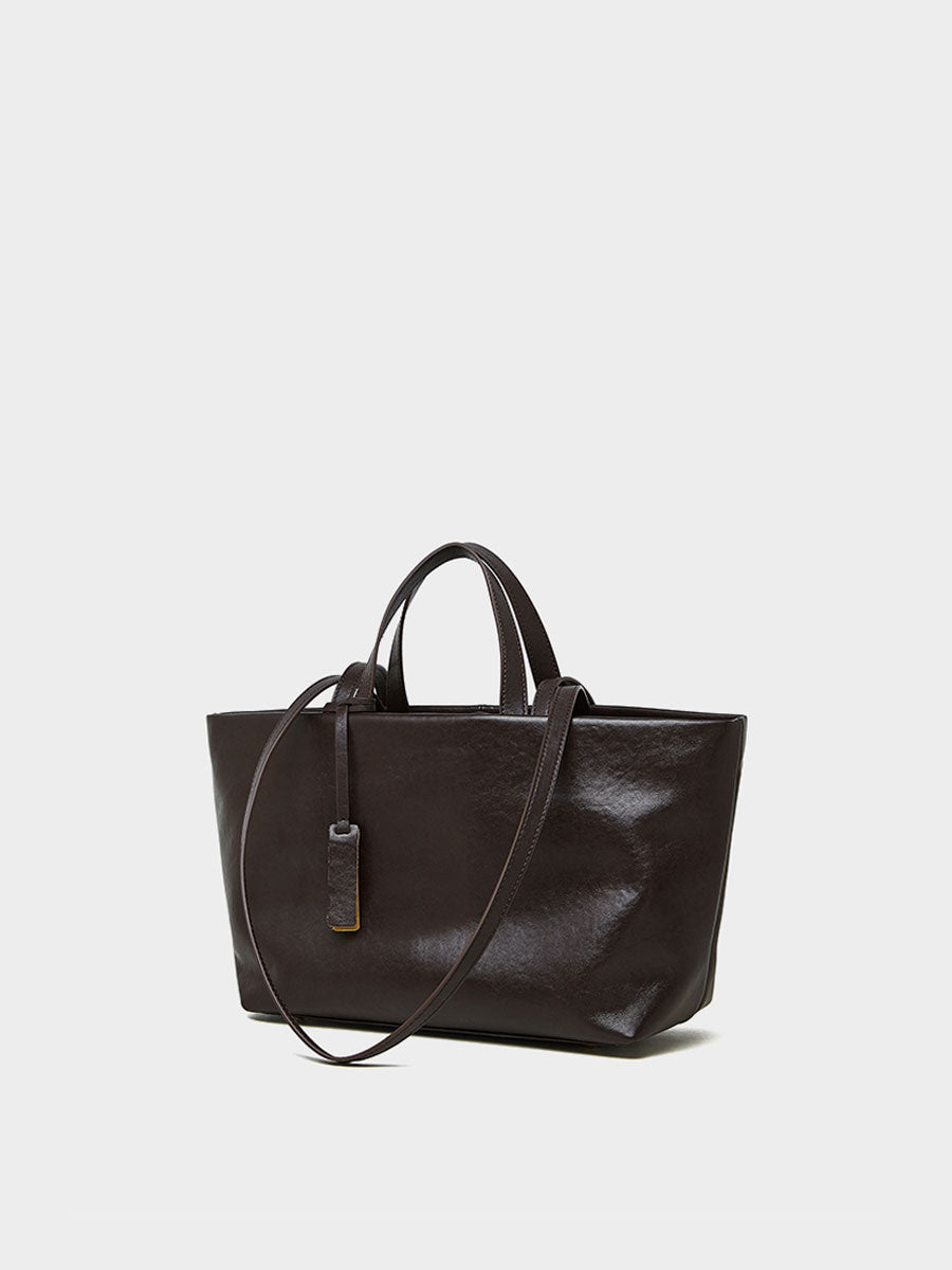 Oversize Genuine Leather Dual Handle Tote Bag Coffee