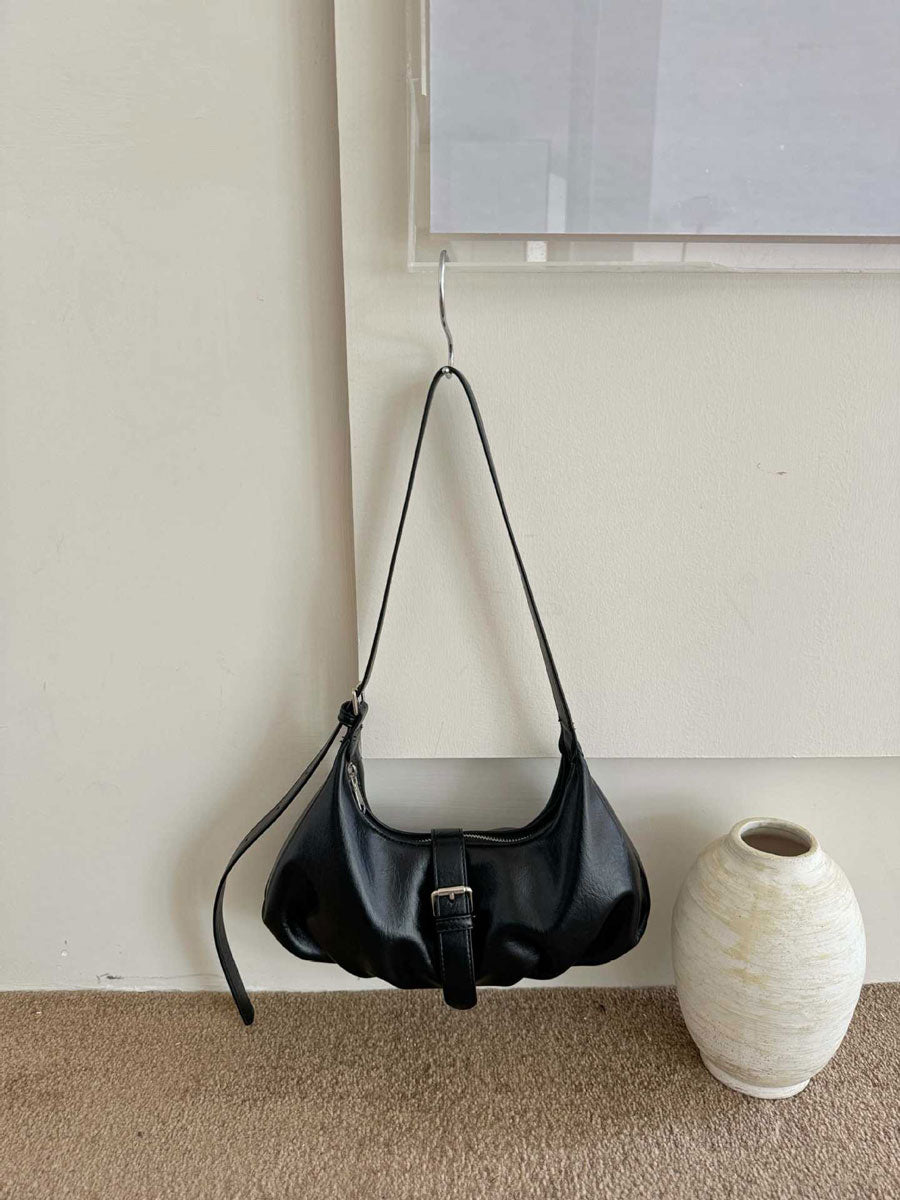 Leather Buckle Shoulder Bag Brown