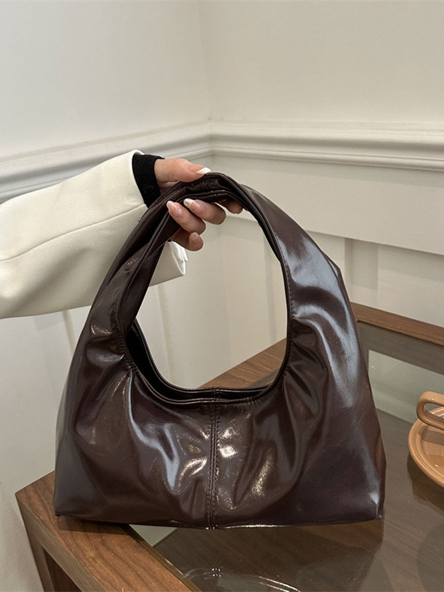 Small Soft Leather Crescent Hobo Bag Brown