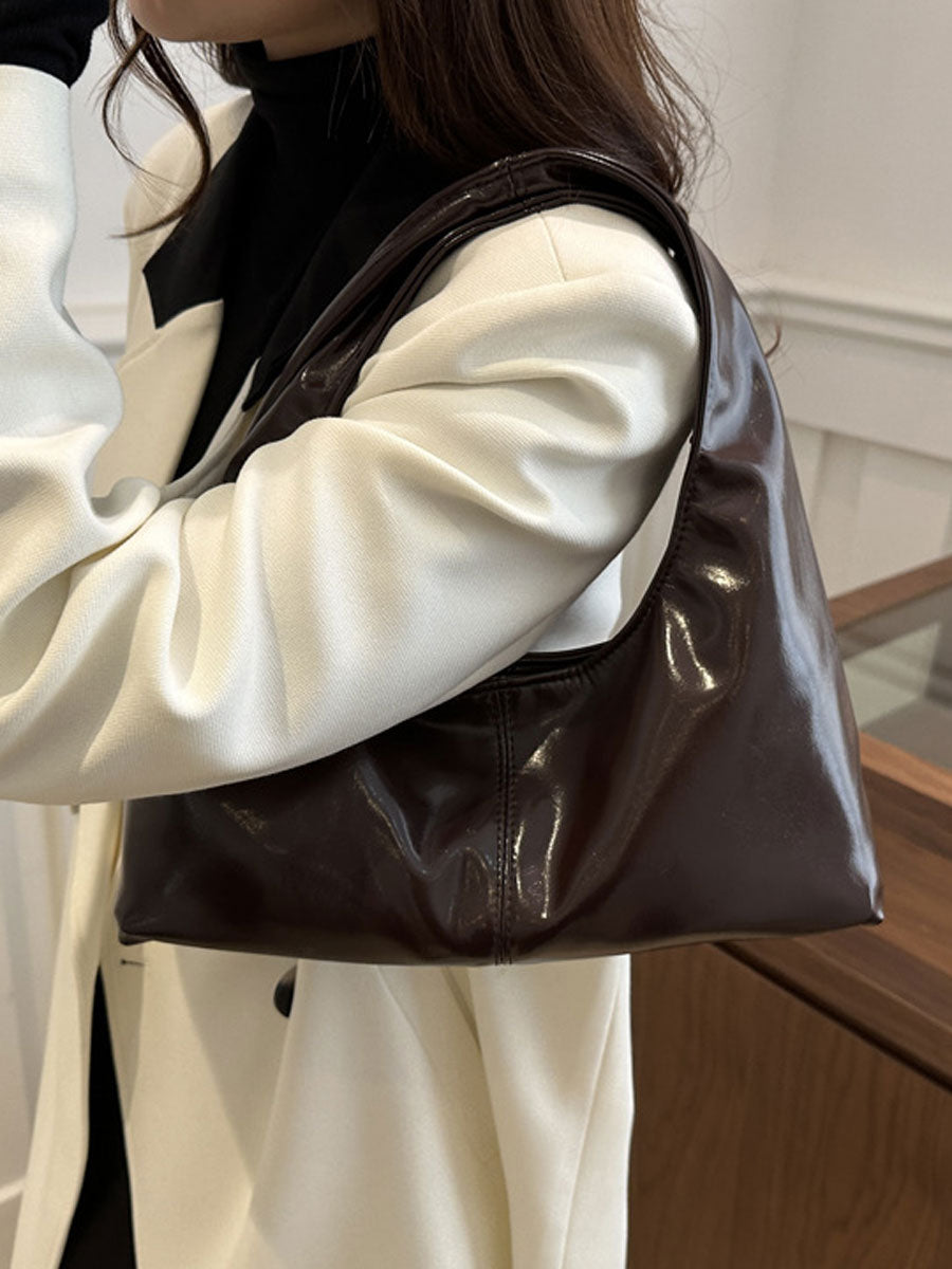 Small Soft Leather Crescent Hobo Bag Brown