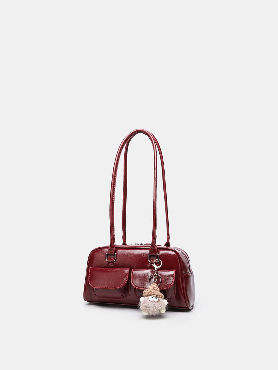 Trendy Patent  Buguette Handbag Blue