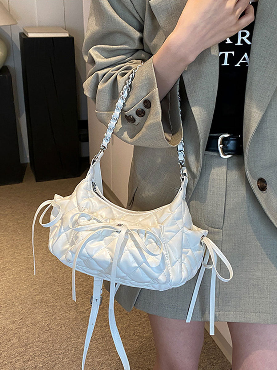 Quilted Chain Shoulder Bag White