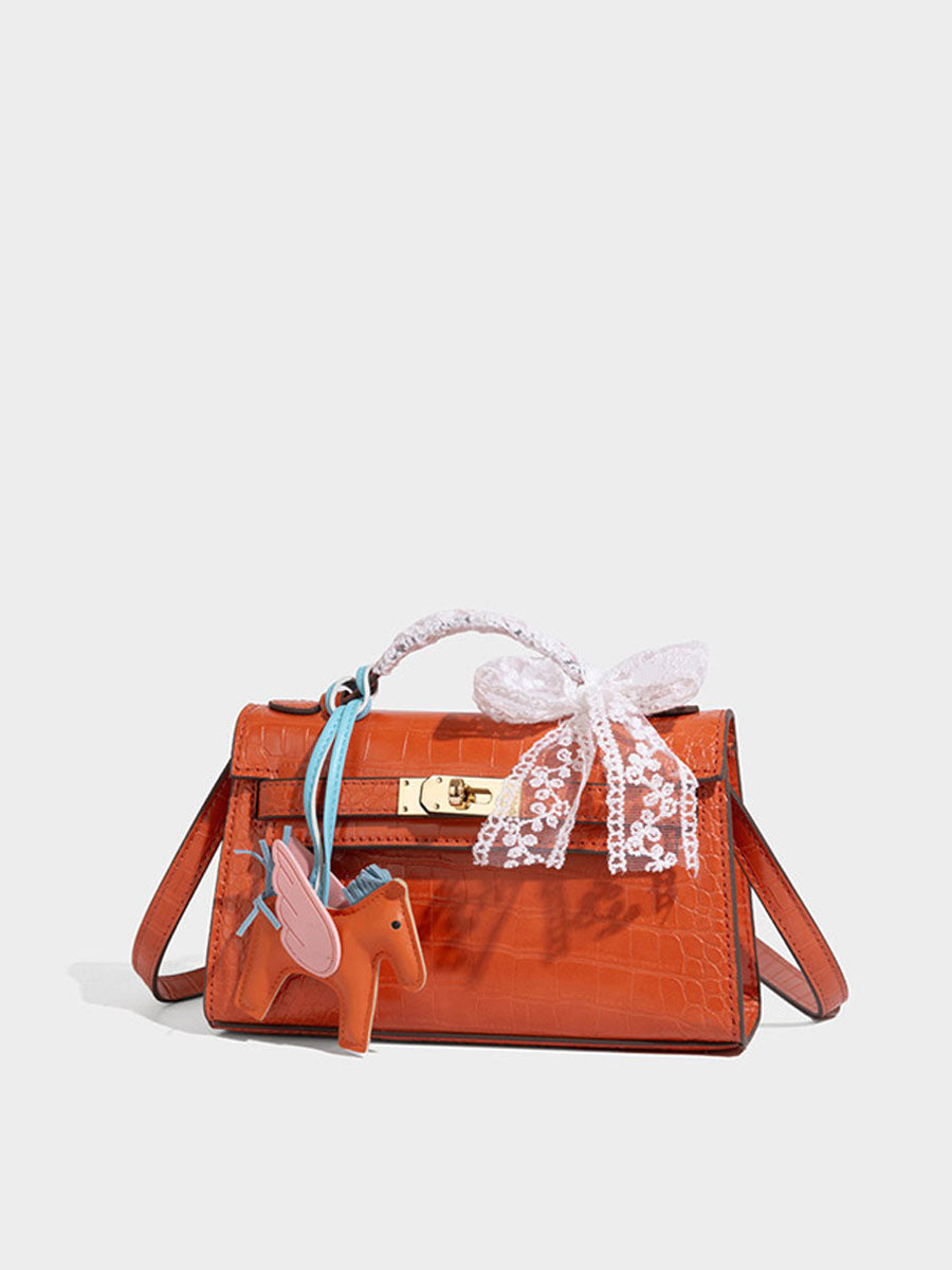 Fashion Crocodile Pattern Mini Kelly Bag Rose Red