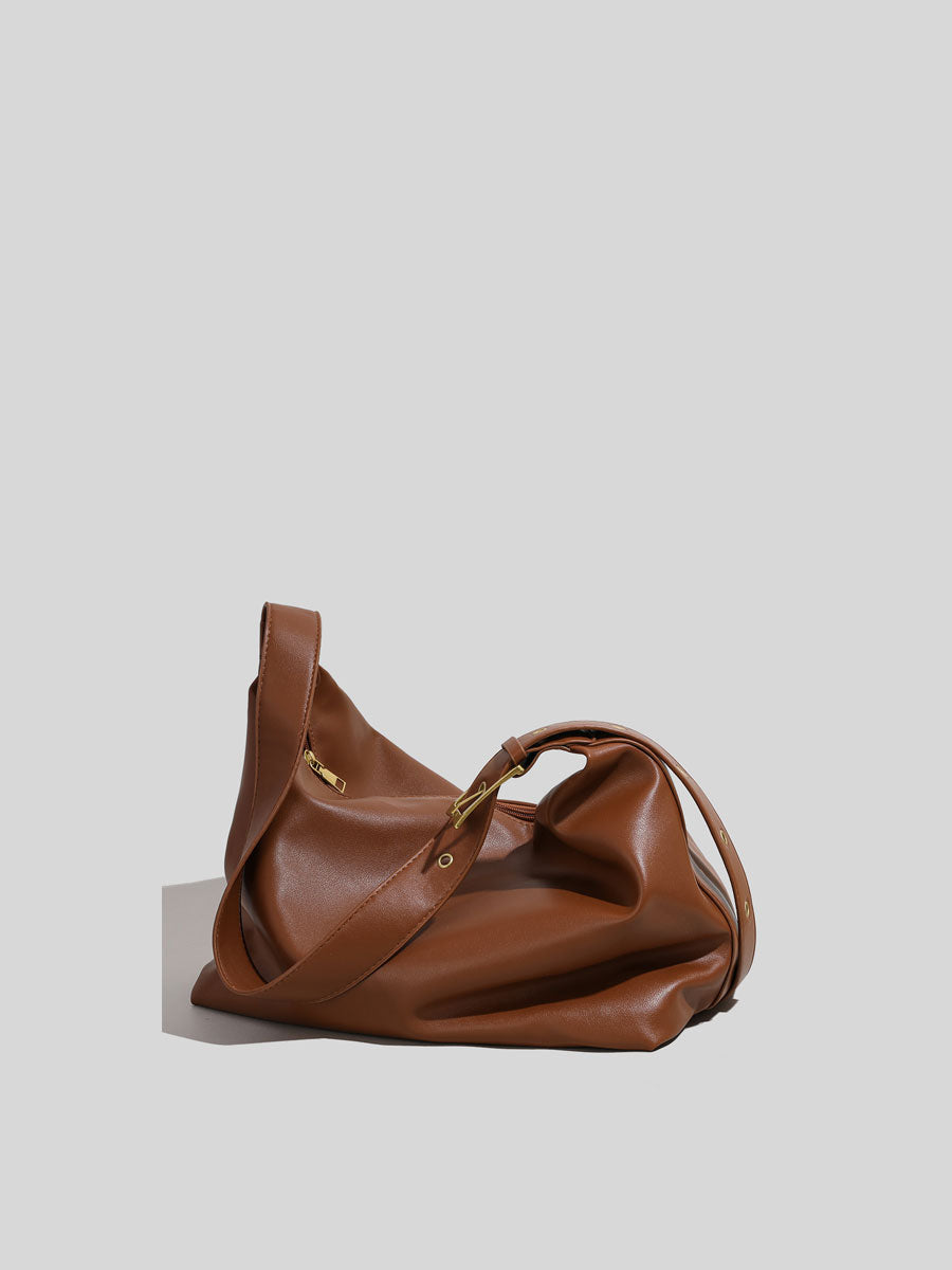 Slouchy Leather Hobo Shoulder Bag Coffee