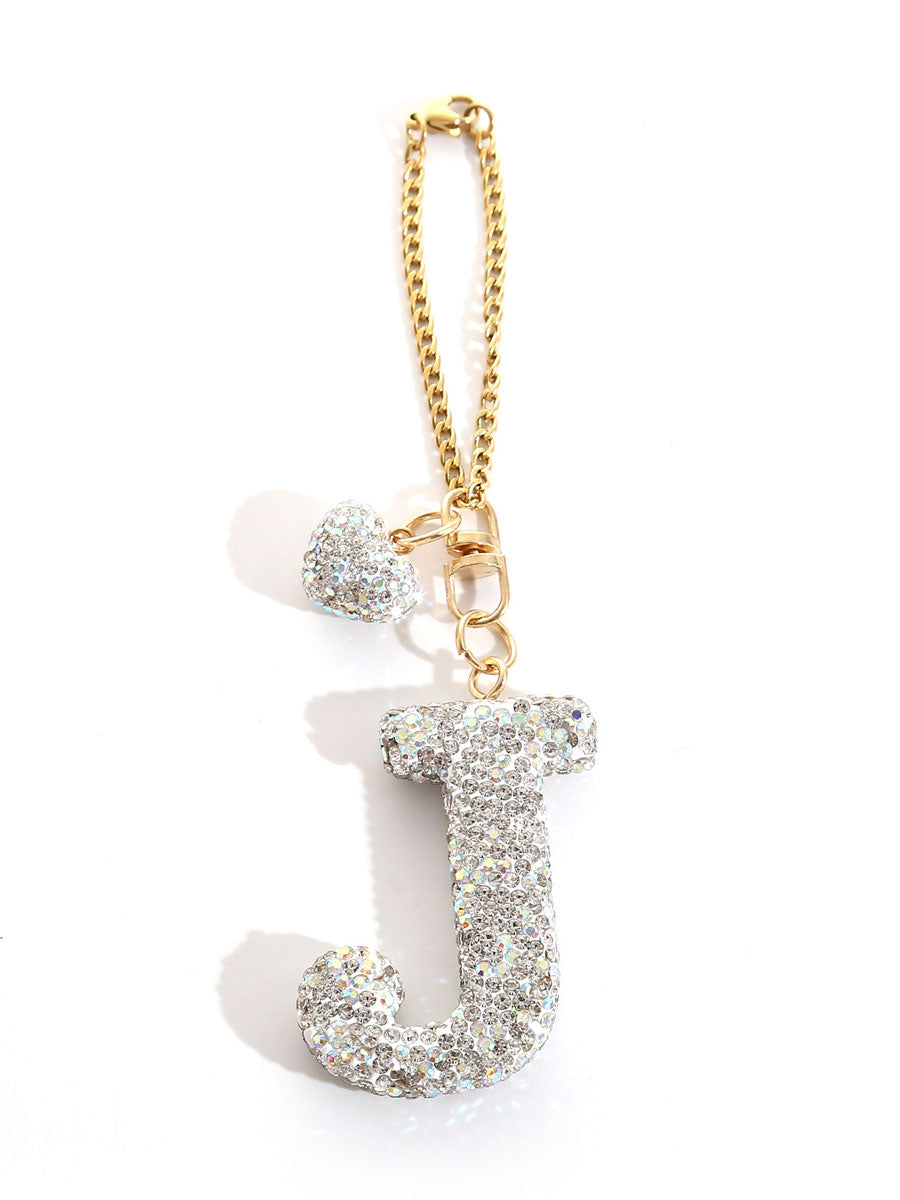 Custom Rhinestone Letter Heart Keychain