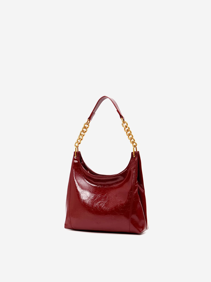 Elegant Red Glossy Shoulder Bag Black