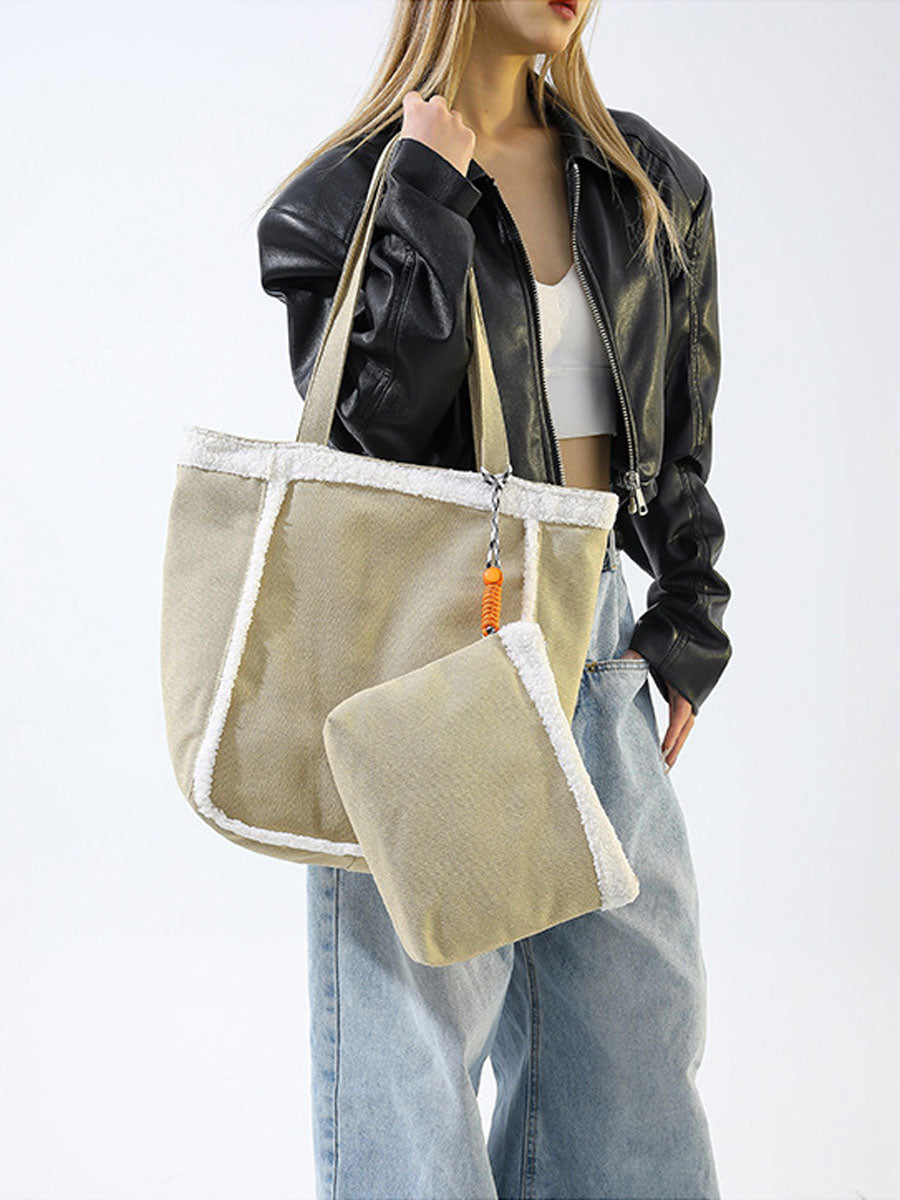 Cozy Sherpa Trim Tote Bag Black