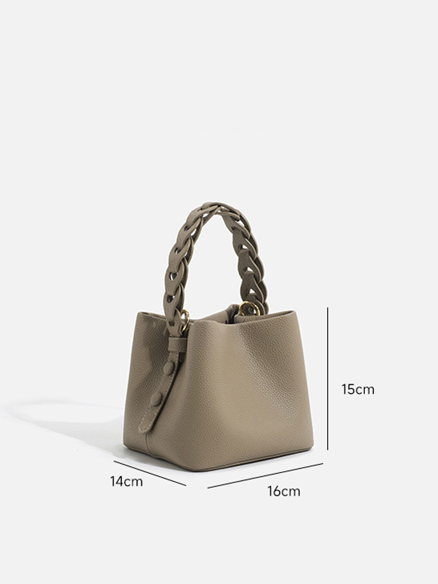 Genuine Leather Basket Tote Bag Pink