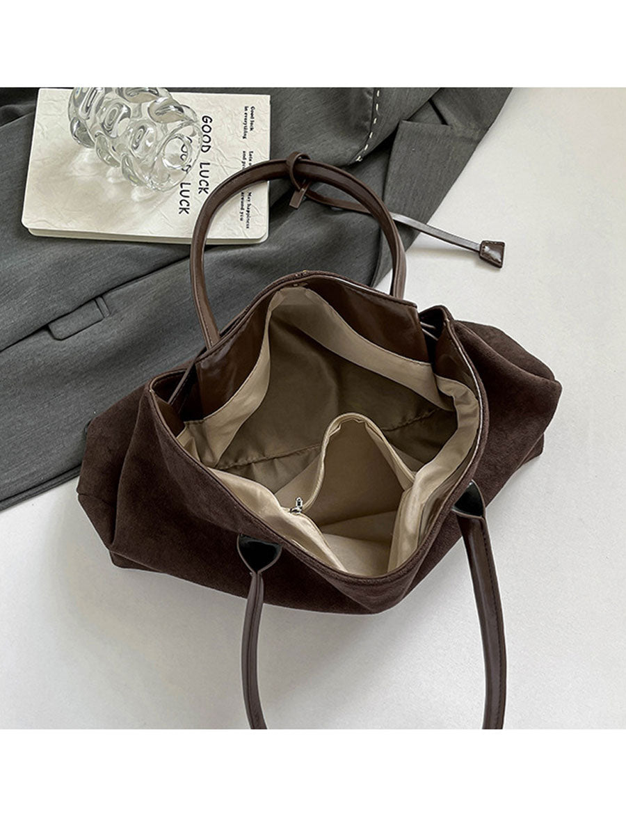 Vintage Suede Tote Bag Large Capacity Black