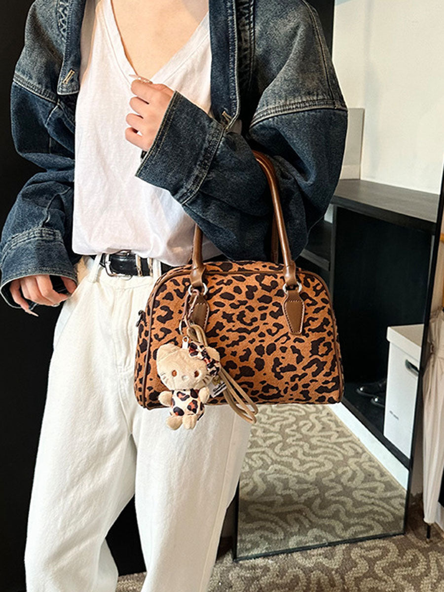 Winter Suede Boston Bag Leopard