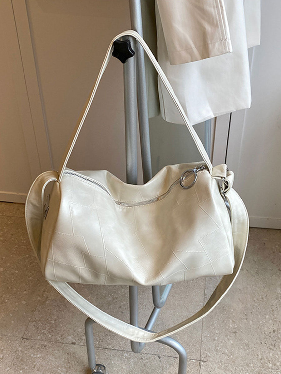 Oversized Leather Shoulder Bag Brown