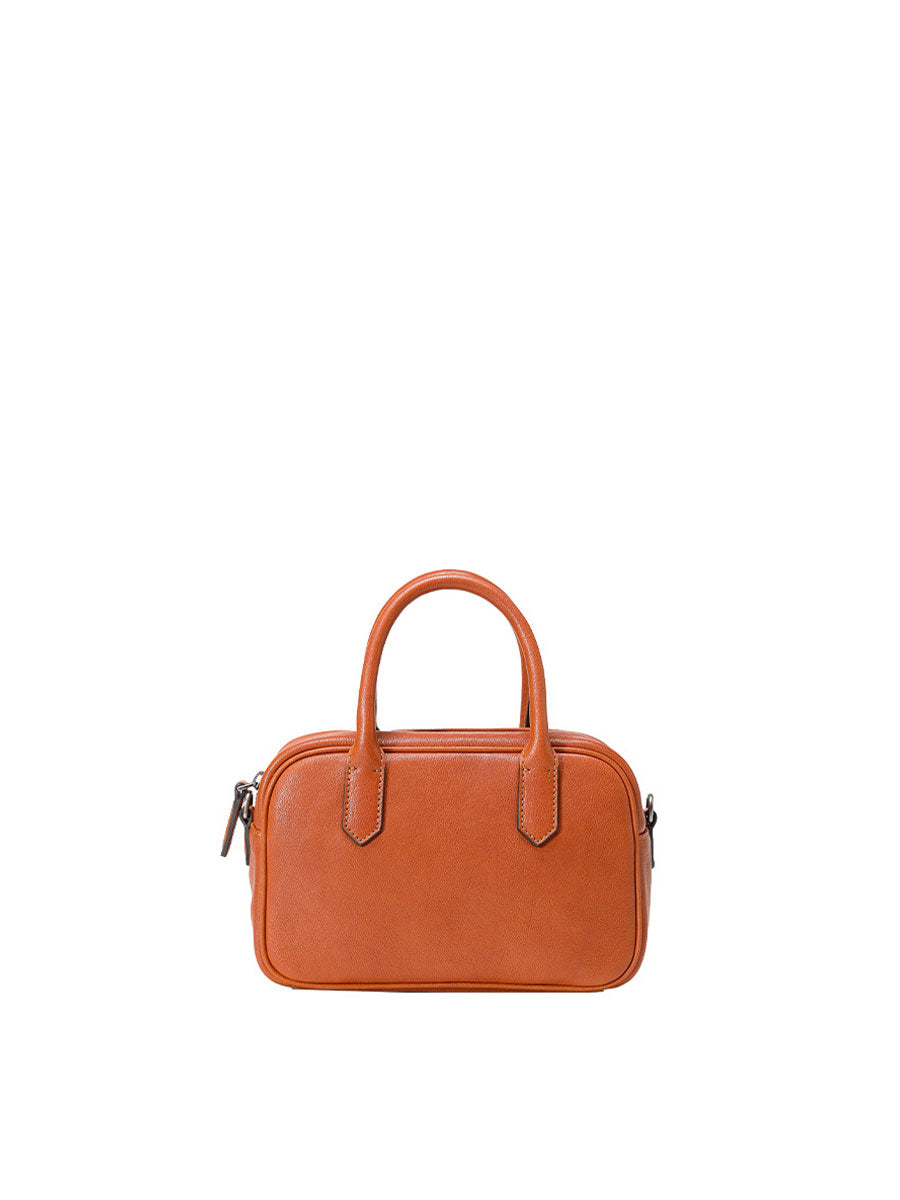 Vintage Leather Box Tote Bag Orange