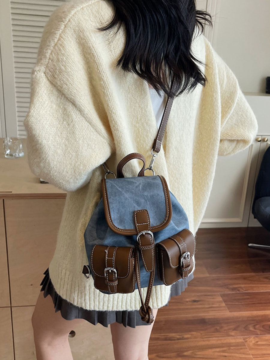 Vintage Canvas Leather Backpack Grey