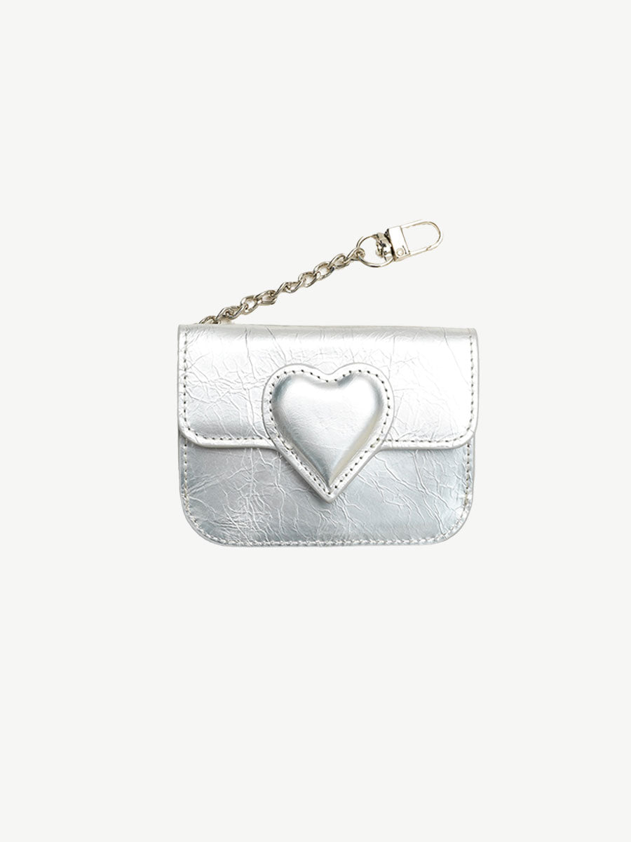 Vintage Waxed Leather Heart Card Holder Silver
