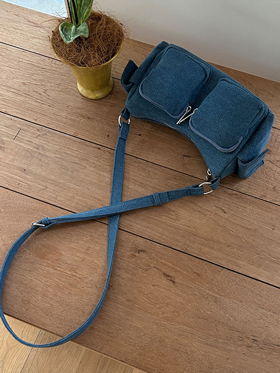 Trendy Shoulder Baguette Bag with Pockets White