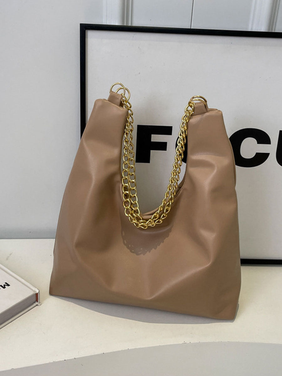 Large Tote Bag with Gold Chain Black