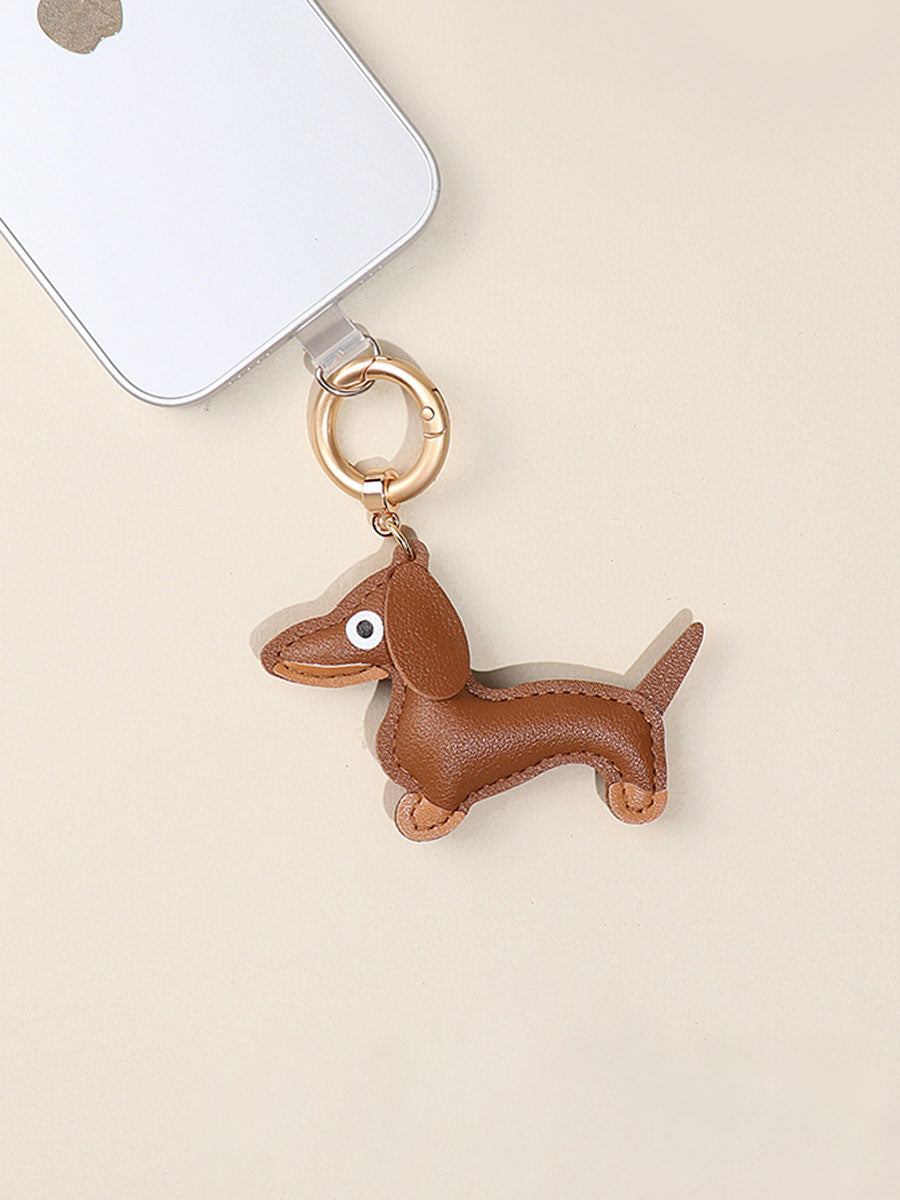 Cute Dachshund Dog  Leather Keychain