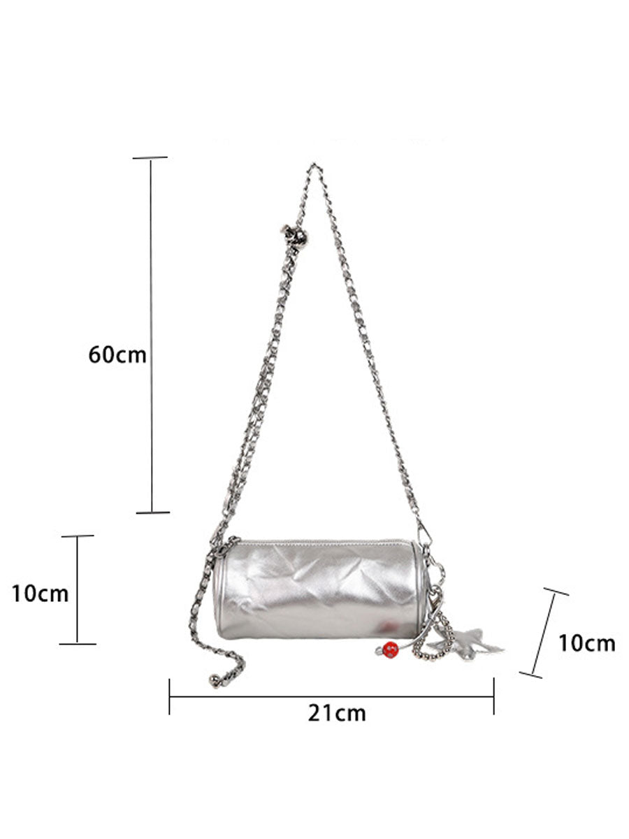 French Vintage Leather Bucket Bag Silver
