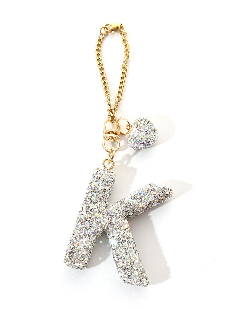 Custom Rhinestone Letter Heart Keychain