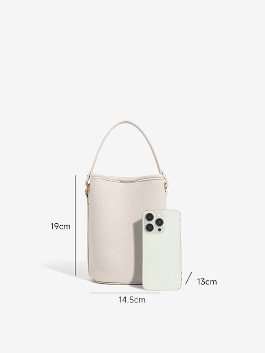 Luxury French Genuine Leather Bucket Bag Grey
