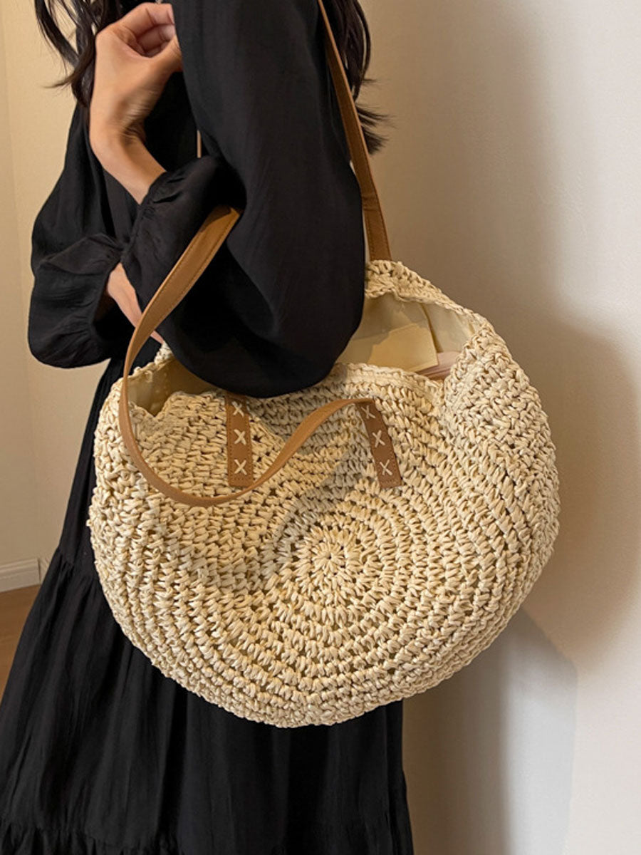 Large Woven Straw Tote Bag Khaki