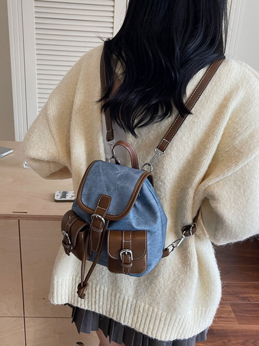 Vintage Canvas Leather Backpack Grey