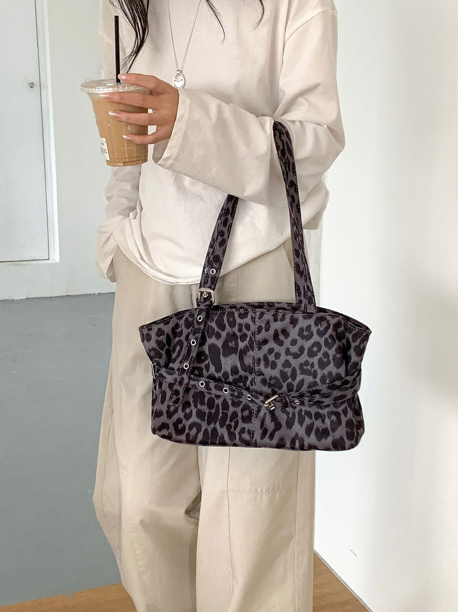 Leopard Print Oversized Shoulder Bag Green