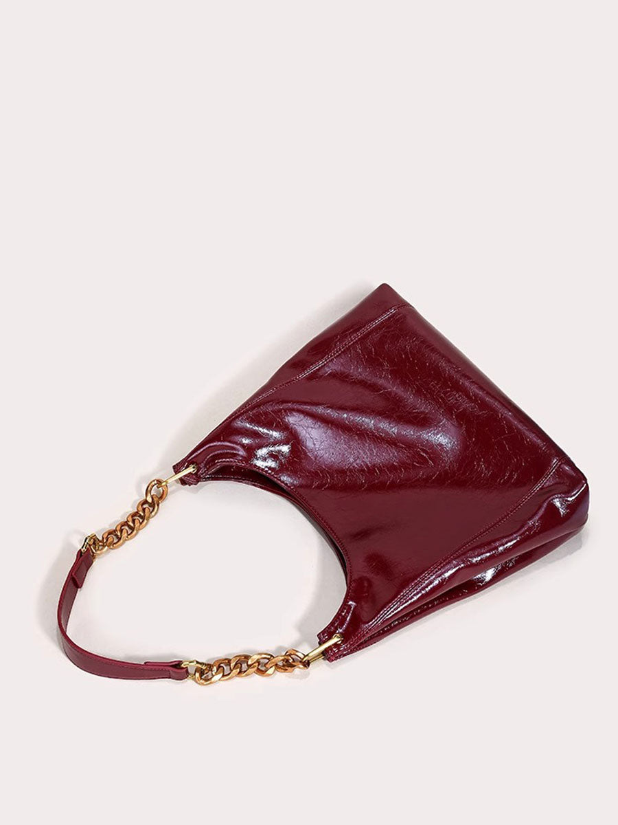 Elegant Red Glossy Shoulder Bag Black