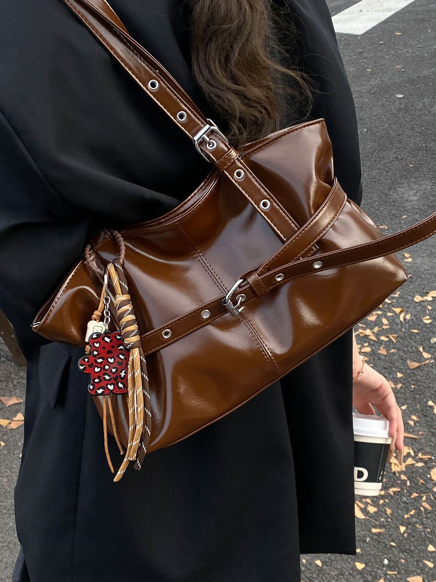 Vintage Waxed Leather Tote Bag Brown