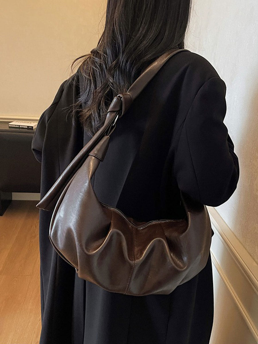 Soft Leather Hobo Shoulder Bag Coffee