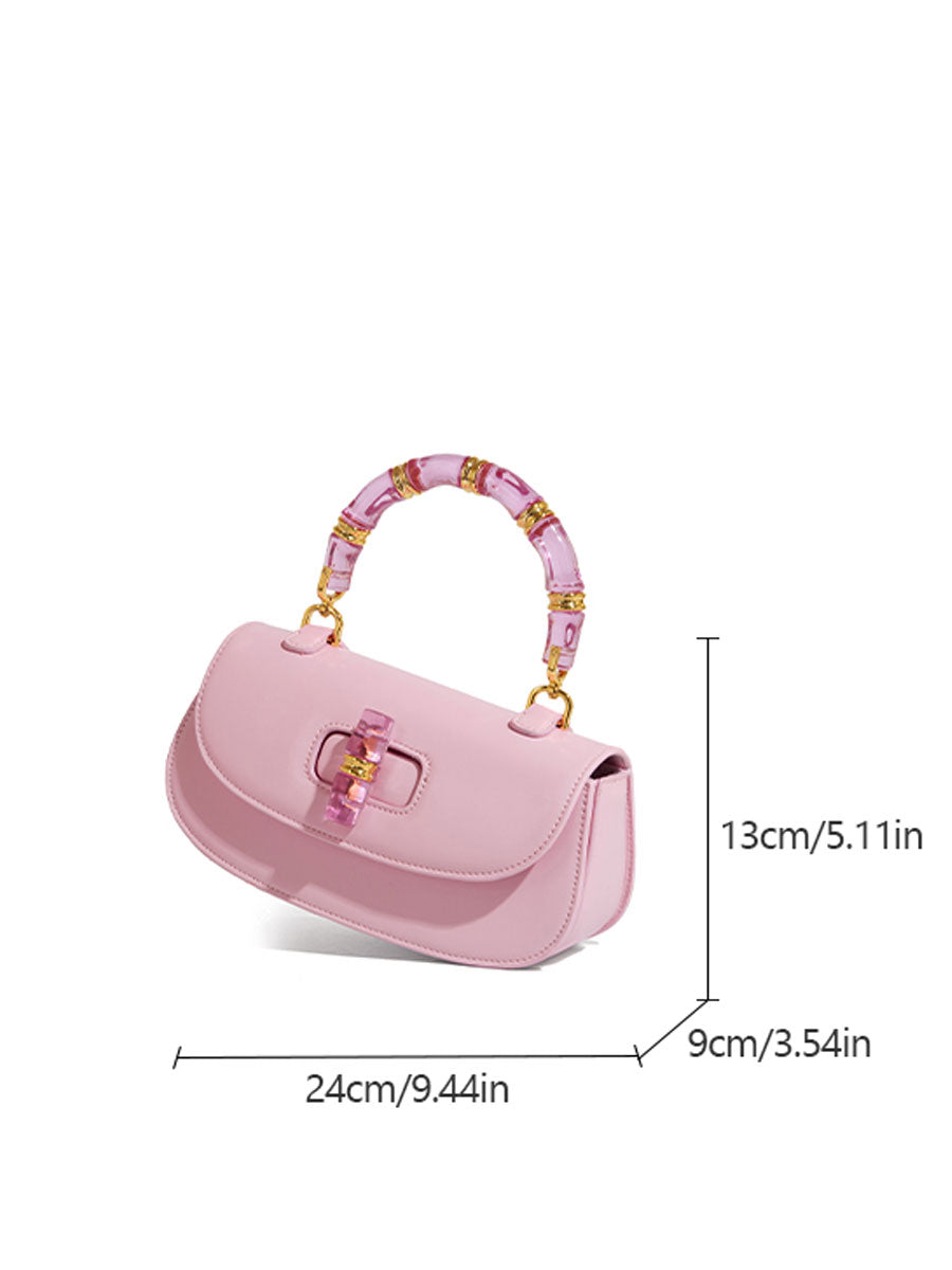 Macaron Leather Saddle Bag with Crystal Handle Black