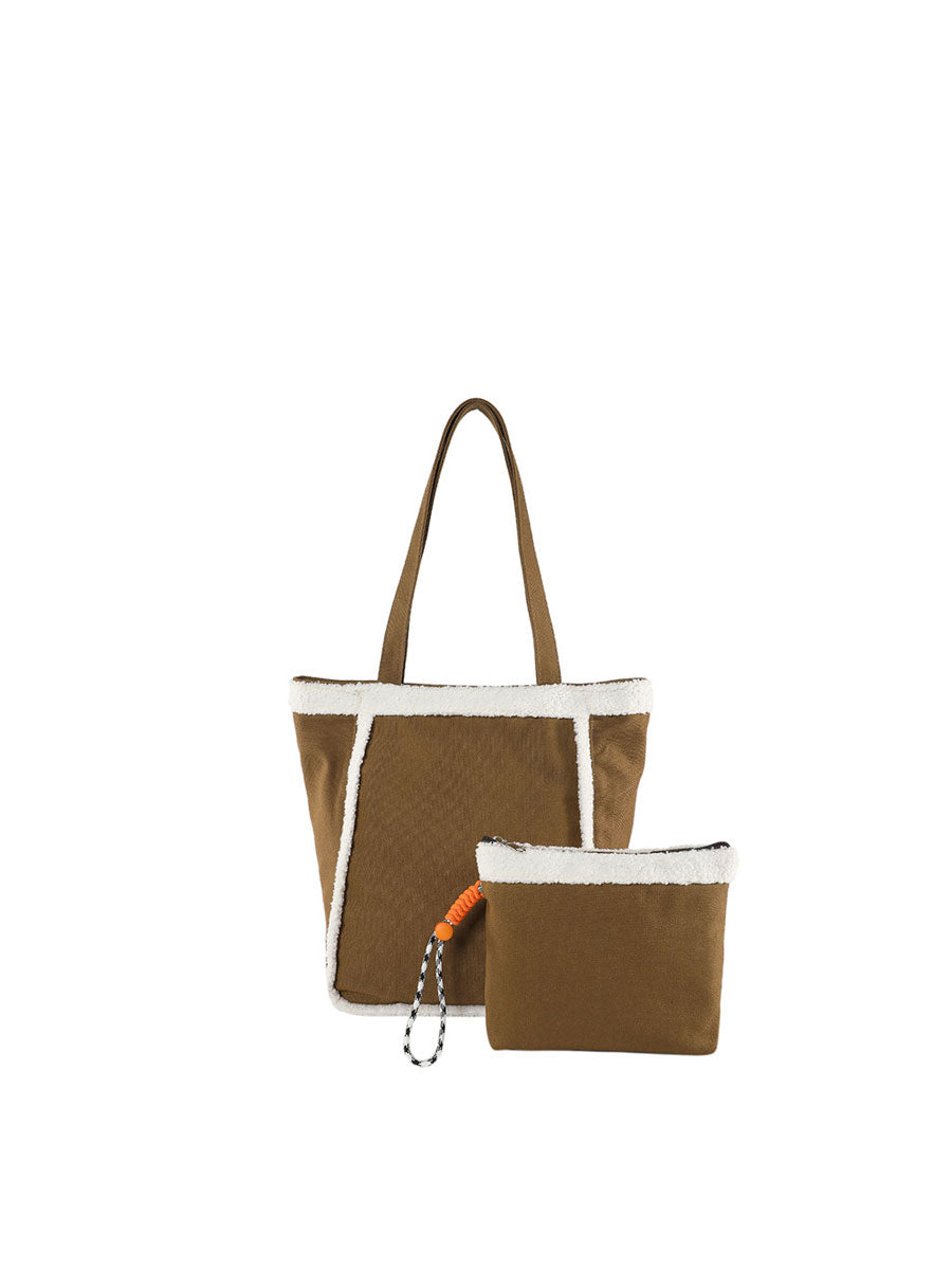 Cozy Sherpa Trim Tote Bag Black