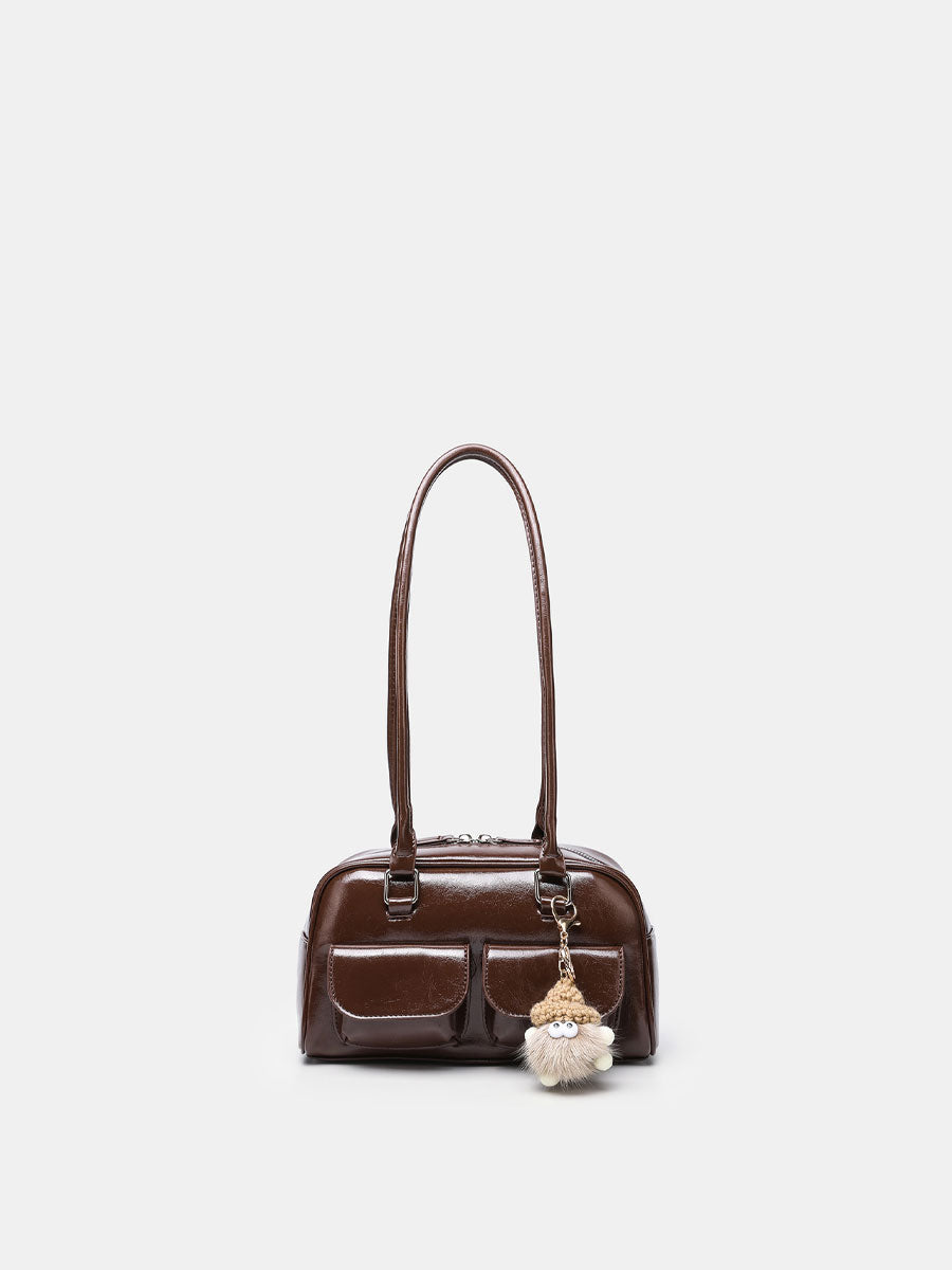 Trendy Patent  Buguette Handbag Blue
