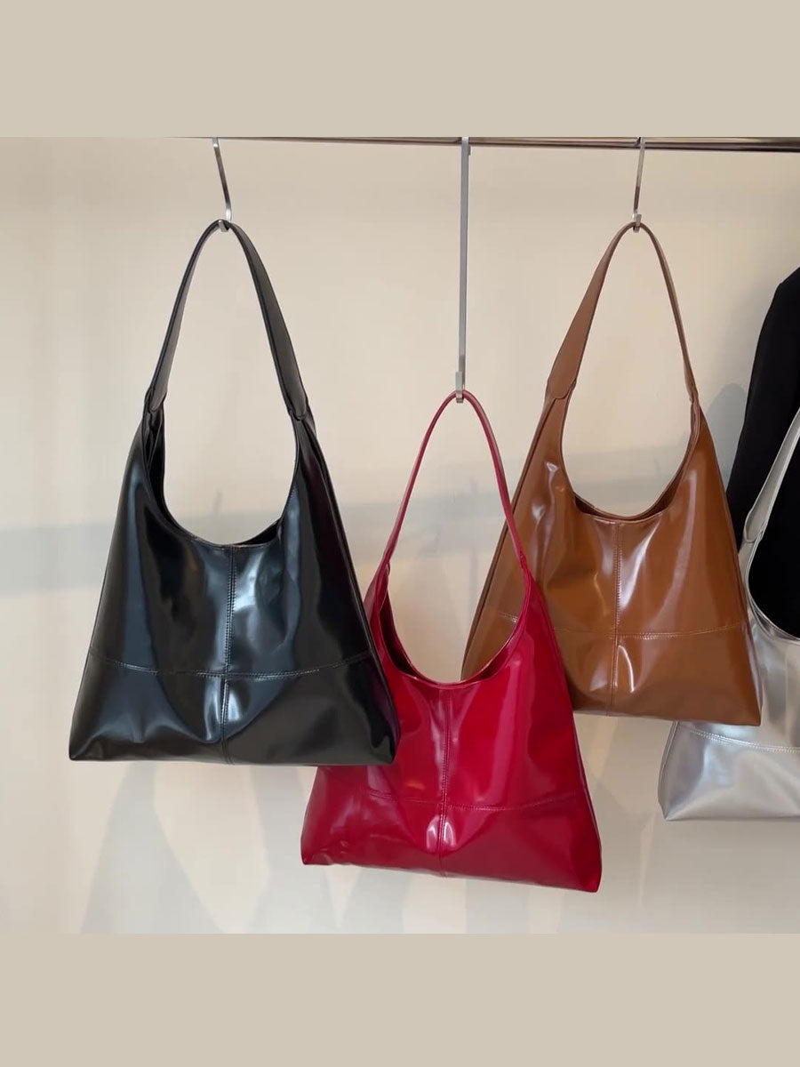 Vintage Oil Wax Leather Bucket Bag Tote Red