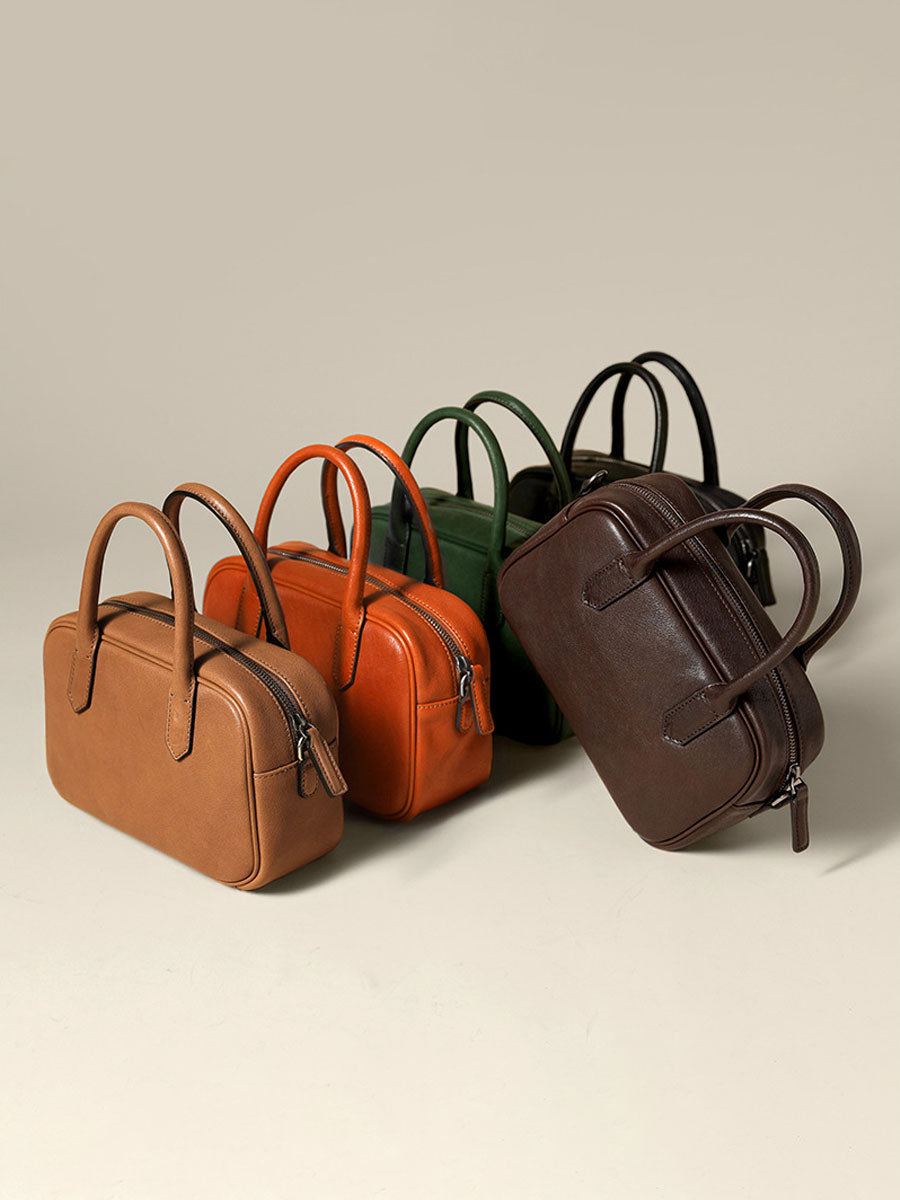 Vintage Leather Box Tote Bag Orange