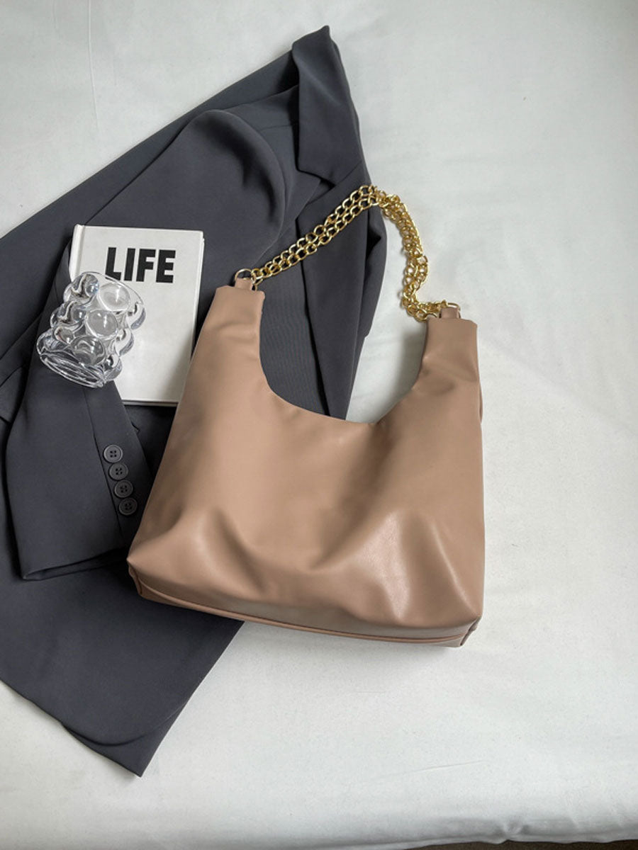 Large Tote Bag with Gold Chain Black