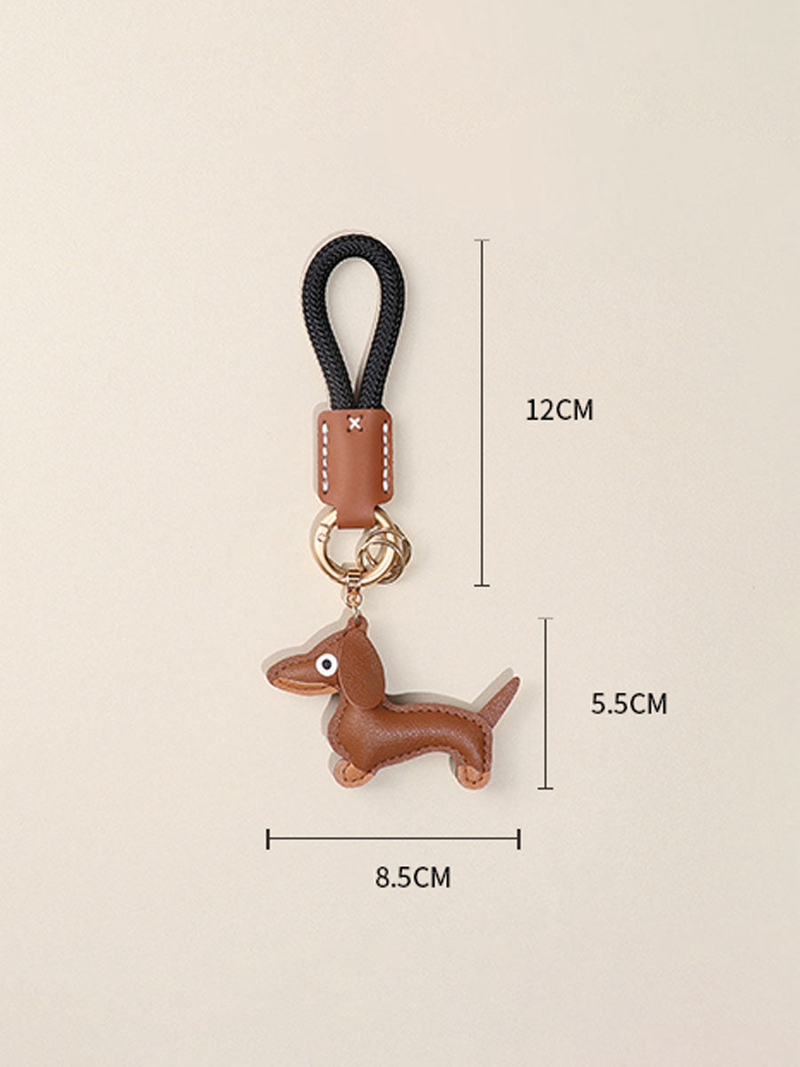 Cute Dachshund Dog  Leather Keychain