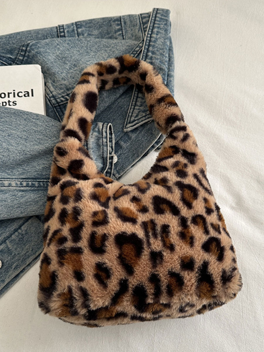Leopard Print Plush Shoulder Handbag 06
